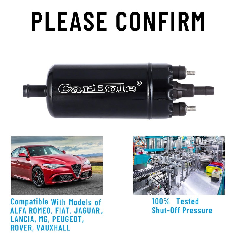CarBole External In Line Fuel Pump: 116 PSI High Pressure