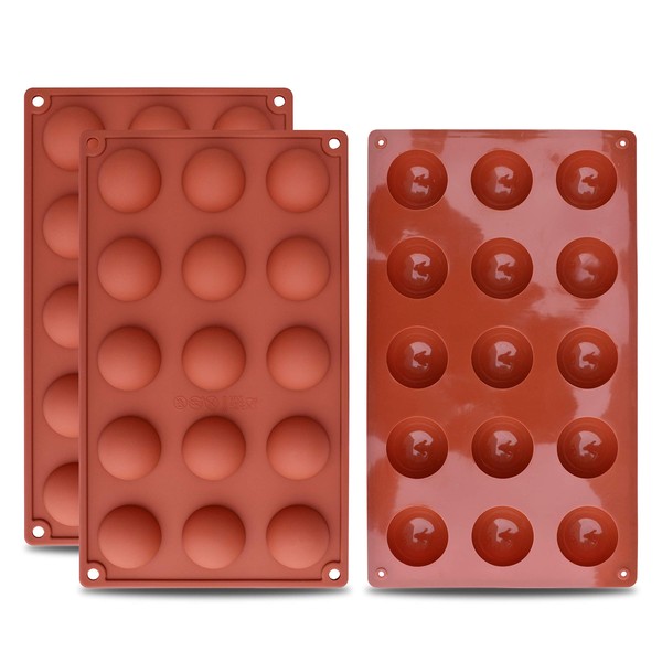 homEdge Small 15-Cavity Semi Sphere Silicone Mold, 3 Packs Baking Mold for Making Chocolate, Cake, Jelly, Dome Mousse-1.5 inches (Diameter) Pay Attention to the Size