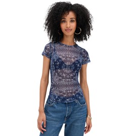 Miaou Women's Mini Tee, Navy Bandana, Blue, Print, XS