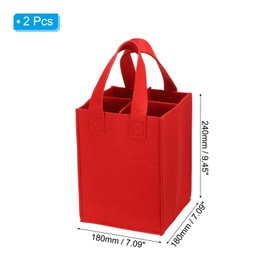 PATIKIL 4 Bottle Wine Carrier Tote Bag, 2 Pack Wine Bottle Carrying Bag with Divider Reusable Wine Storage Bag Felt Grocery Bags Portable Gift Bag, Red