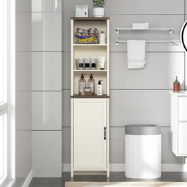 VERTOXIA 64" H Tall Bathroom Storage Cabinet, Modern Narrow Storage Cabinet with Door & Adjustable Shelves, Freestanding Linen Towel Beside for Bathroom, Laundry Room, Kitchen, White