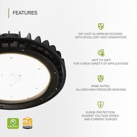 ASD UFO LED High Bay Light 150W, 21900 lm 3500K, Dimmable, 120V-277V Work Light, Commercial Bay Lighting, LED High Bay Lights for Warehouse, Shop, Waterproof IP69K, UL&DLC Premium Listed