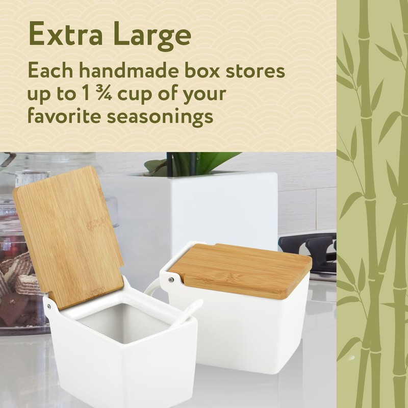 IMPRESA 2-Pack Japanese-Style Salt Box - Moisture-Barrier Lid Salt Cellar