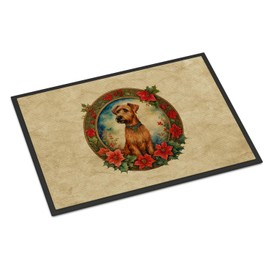 Caroline's Treasures DAC2377JMAT Irish Terrier Christmas Flowers Doormat Front Door Mat Indoor Outdoor Rugs for Entryway, Non Slip Washable Low Pile, 24H X 36W