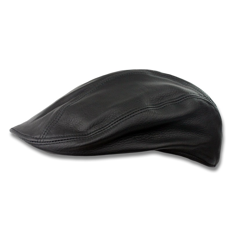 SFTC Oiled Leather Newsboy Hat (Medium/Large, Black)