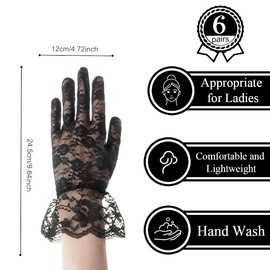 QPIXVB Lace Gloves, Lace Gloves Women Tea Party, 6Pairs Black Lace Gloves, Tea Party Gloves, Wedding Gloves, Gloves for Women,Bridal Gloves, Lace Gloves for Weddings,Concerts,Operas,Holiday Party