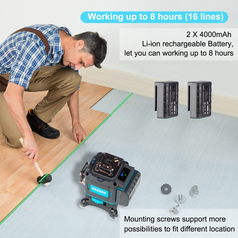 KEZERS Laser Level 360 Self Leveling,4 x 360 Laser Level
