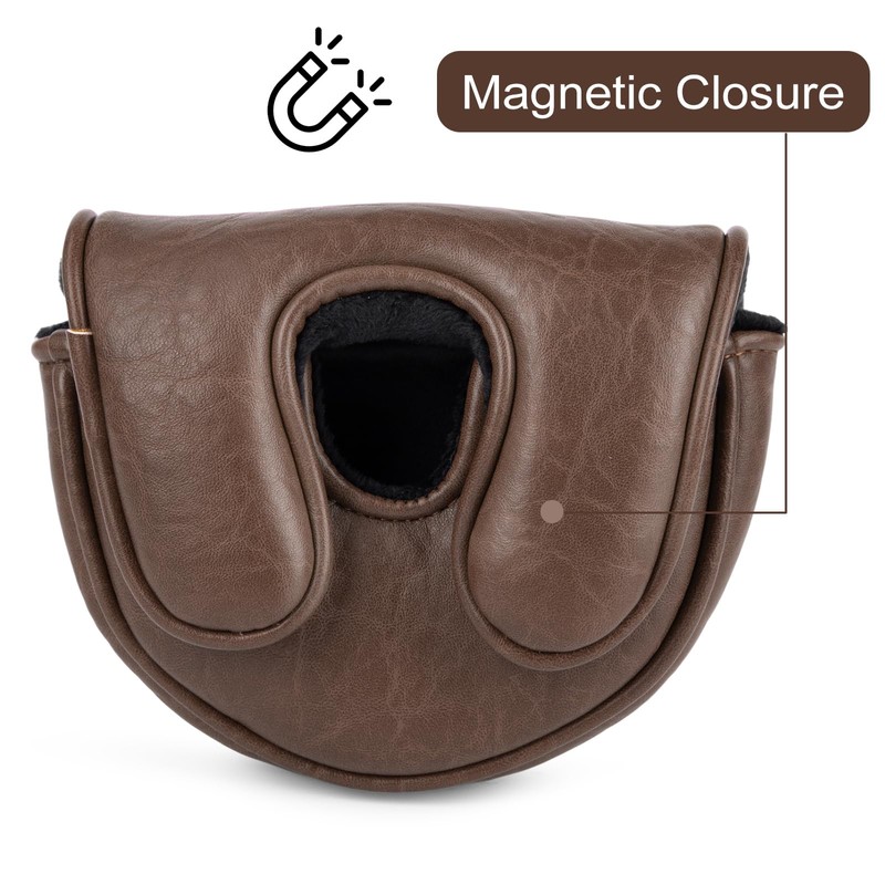 Golf Mallet Putter Covers, Magnetic Closure Brown Premium Leather Mallet