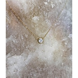 Small Diamond Pendant Necklace for Women, Simple Solitaire Choker, Tarnish Free, 16 inch - 19 inch (Gold)