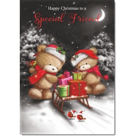 doodlecards Special Friend Christmas Card Cute Bears at Night Medium Size Christmas Card for Special Friend with Plain Envelope