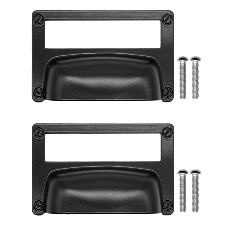 Fuxxer® 2 x Label Windows, Metal Handles, Black Antique Look,