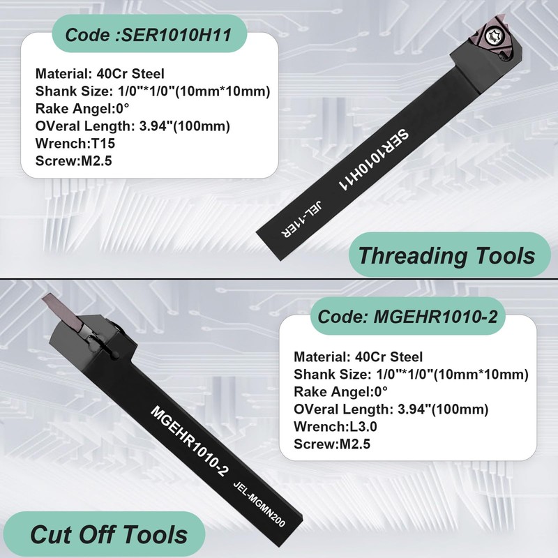Lathe Turning Tool Set, 10mm Shank 7 Pieces Carbide Turning