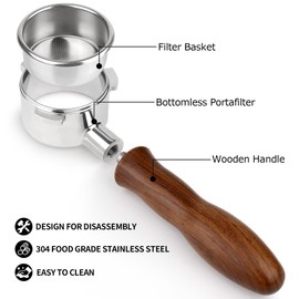 54mm Espresso Bottomless Portafilter, Brevile portafilter Solid Wood Handle, Compatible with Brevile BES870/875/878/880 Machines with Stainless Steel Basket