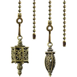 2Pcs Ceiling Fan Pull Chain Set, 12Inch Metal Fan Pull Chain Extender with Ball Chain Connector, Pull Chains for Ceiling Fans and Lights, Decorative Fan Pull Chain Pendant Extension (Long Lantern)