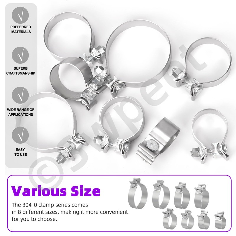 Swpeet 1Pc 2.3 Inches Exhaust Clamp Narrow Band, Stainless Steel,