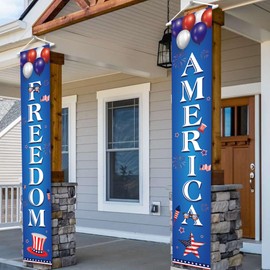KatchOn, Happy 4th of July Banners - Large, 72x12 Inch | Fourth of July Banner | 4th of July Decorations Outdoor | 4th of July Door Banner, Freedom America Banner for 4th of July Porch Decorations