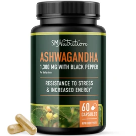 Ashwagandha Supplement 1300mg | High Strength Resistance to Stress & Increase Energy | Organic Ashwagandha Powder Capsules with Black Pepper for Absorption | Made in Canada | 60 Ct (1-Month Supply)