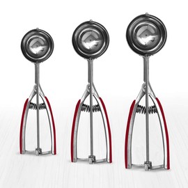 Millvado Stainless Steel Ice Cream and Cookie Millvado 3 Pack Stainless Steel Ice Cream and Cookie Scoops | With Red Rubber Grips â Spring Loaded Lever Design â For Sorbet, Melon, Meatballs, Muffins,