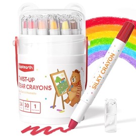 JUPITEARTH - Lápices de colores de 24 colores para niños pequeños de 1 a 3 y niños de 4 a 8, lápices lavables no tóxicos de 2 a 4, suministros de arte