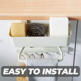 Zerodeko Cabinet Caddy Over Cabinet Kitchen Storage Organizer Cabinet Door Hanging Basket with Roll Paper Towel Bar and Hooks for Kitchen Pantry Bathroom Beige Cabinet Door Organizer