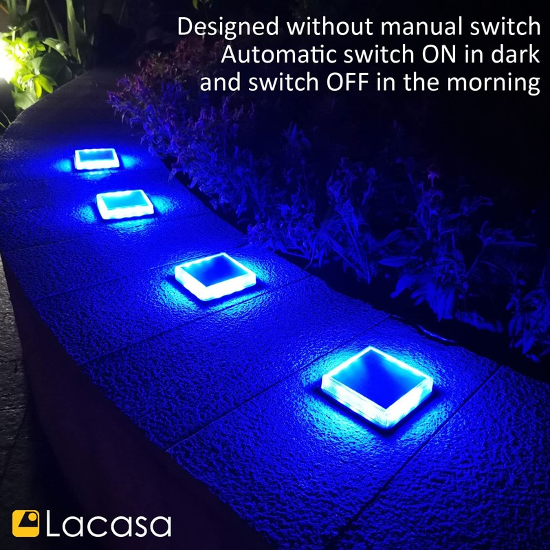 Lacasa Blue Solar Deck Lights 4 Pack, Dusk to Dawn