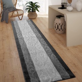 ORFA HOME Custom Size Hallway Runner Rug, Slip Resistant, 26 Inch Wide x Your Choice of Length Size, Scroll Anthracite, 26 Inch X 23 Feet, Sold and Priced Per Foot