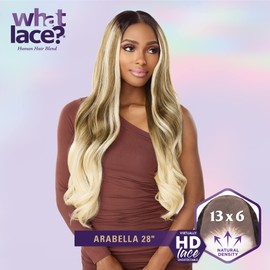 Sensationnel What Lace 13X6 Wigs - Arabella 28 Inch Human Hair Blend Lacefrontal Glueless Synthetic With Natural Density Preplucked Hairline (COLORMELTBLONDE)