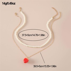 Cute Strawberry Pendant Choker Necklace Strawberry Pearl Choker Necklace Y2k Strawberry Fruit Necklace Jewelry for Women-Two Layers