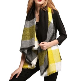 Deley Retro Soft Plaid Tartan Autumn Winter Scarves Oversized Long Stole Wrap Blanket Scarf, yellow, Einheitsgröße