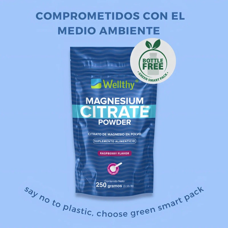 Citrato De Magnesio En Polvo Sabor Raspberry 250gr Wellthy