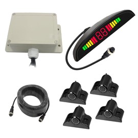 RAGBUSCLE 12V-24V Vehicles Reverse Backup Radar System with LED Display Front/Rear Parking Sensors, Cars Parking Assistance Reversing Radar w/4 Sensors, Alarm Buzzer Reminder for Safe Driving