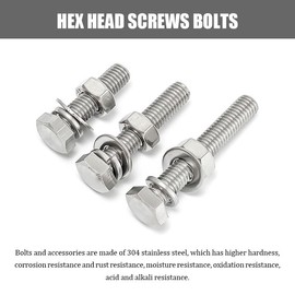 4Pcs M8 x 65mm Stainless Steel Bolt Kit - Hex Head Screws with Nuts & Washers for Bike/Motorcycle/Garden DIY Repairs, Fully Threaded Rust-Resistant Hardware Set