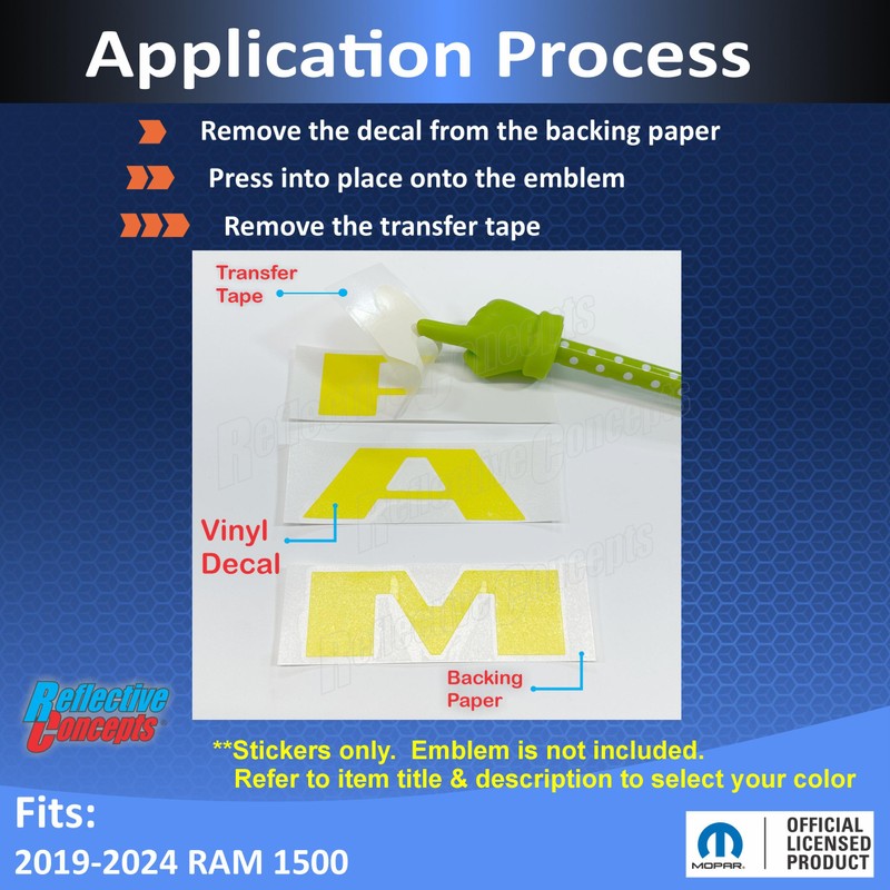 Reflective Concepts RAM Grille Emblem Overlay Decal 2019-2024 Ram 1500,