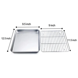 TeamFar Baking Tray and Rack Set, Stainless Steel Baking Pan Cookie Sheet with Cooling Rack, 12.5 x 10 x 1 inch, Non Toxic & Healthy, Easy Clean & Dishwasher Safe