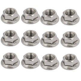 TOP-VIGOR 12Pcs M10 x 1.25mm Fine Thread Flange Nuts, 304 Stainless Steel Hex Lock Nuts, Threaded External Hex Flange Nut for Automotive, Machinery, DIY Projects