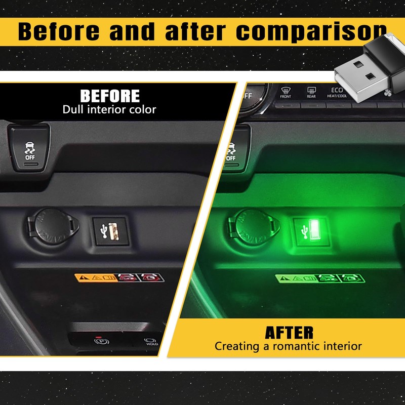 Wuyaoyao 4PCS USB LED Car Interior Atmosphere Lamp, Plug-in USB