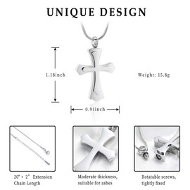 Stainless Steel Cross Memorial Cremation Ashes Urn Pendant Necklace Keepsake Jewelry Urn