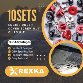 Rexka 10 Sets T30 Engine Splash Shield Guard Undertray Cover Screws Bolt Nut Clip Kit Compatible with Ford Focus Fusion Escape Explorer C-Max Transit Connect Lincoln MKC