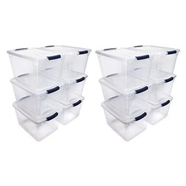 Rubbermaid Cleverstore Home Office Organization 30 Quart Latching Stackable Plastic Storage Tote Container with Lid , Clear (12 Pack)
