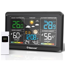 Geevon Upgraded HD Display Weather Station Wireless Indoor Outdoor Thermometer, Digital Weather Thermometer Temperature Humidity Monitor with Barometer, Calendar, and Adjustable Backlight