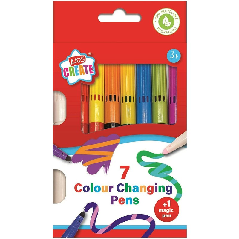 Kids Create Pack 7 Assorted Colour Changing Pens With Magic