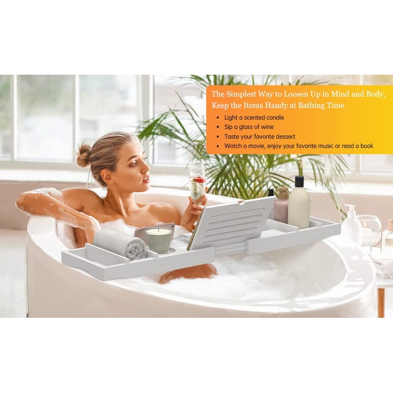 Zhuoyue Bamboo Bathtub Tray, Expandable Premium Bath Tray for Luxury