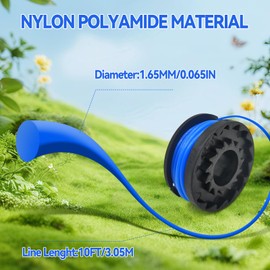 String Trimmer Spool Fit for Harbor Freight Bauer 19115C-B 20V, 0.065" 10FT String Trimmer Replacement Spool Line (6 Spools+2 Cap)