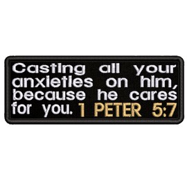 mybrand Peter 5:7 Bible Verse Embroidered Patch Iron-On/Sew-On Religious Scripture Jesus Christ Christian Bikers Badge Emblem Name Tag Gift Applique for Vest Jacket Jeans Bag Backpack Denim Clothing