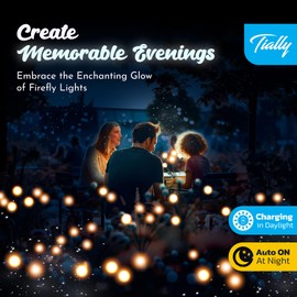 TIALLY 6 Pack Solar Garden Lights Firefly - Solar Fairfly Lights Outdoor Waterproof, Swaying Solar Garden Lights, Solar Fairy Lights, Fairy Lights Solar Powered for Outside - Warm White LED Light