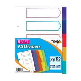 A5 5 Part PP Dividers with Index Cover Sheet Each Pack - Ref 301375