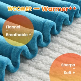 WOOMER Electric Heated Blanket Full Size, Soft Flannel Fast Heating Blanket, Teal Color, 77"x 84", 10 Heating Levels & 0.5-12H Auto Off, Over-Heat Protection