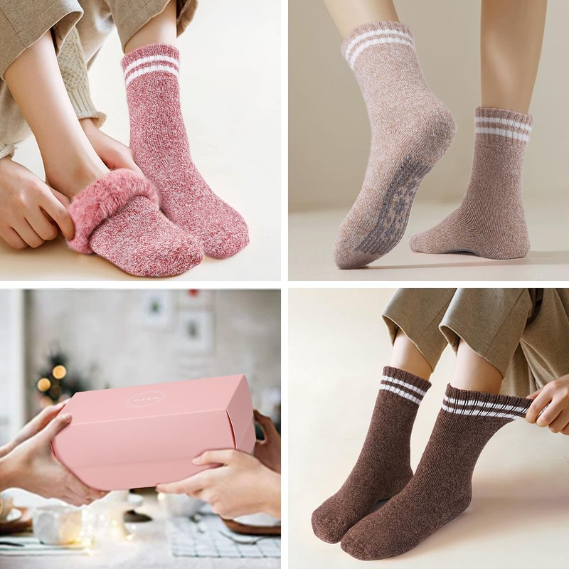 HUGSWEET Thermal Slipper Socks, Anti Slip Hospital Socks Women Winter