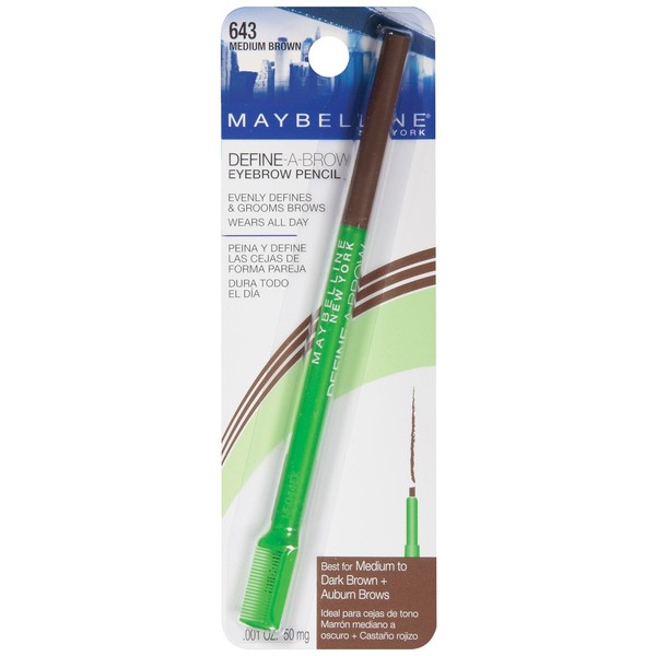 Maybelline Define-A-Brow Eyebrow Pencil, Medium Brown [643], 1 ea (Pack of 2)
