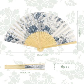 DBALL Pack of 6 Wooden Carved Bamboo Hand Fans with Flower Pattern Folding Fan Fecher Women's Summer for Dancing Birthday Party Photography Wall Decoration